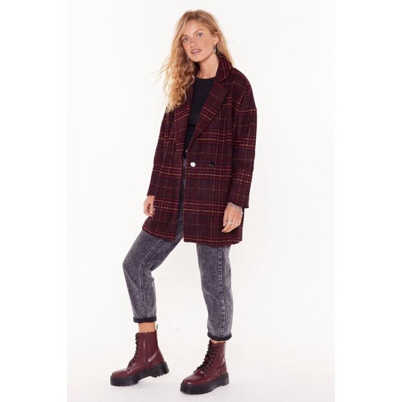 Nasty Gal "I Want You So Plaid" Oversized Boyfriend Coat Blazer Size S Jacket - Picture 2 of 9